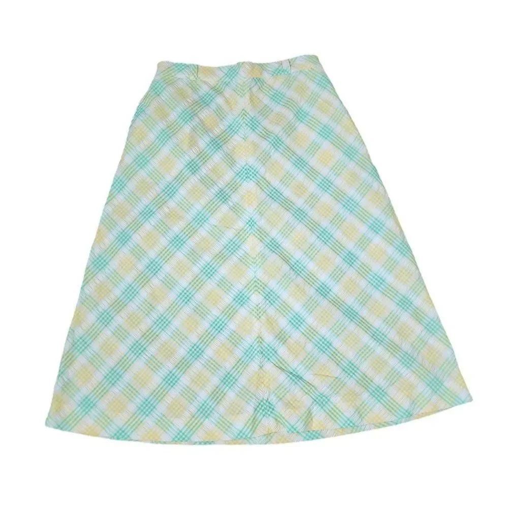 Vintage 70s Jantzen A-Line Skirt Womens Size M Green Pastel Plaid Preppy
